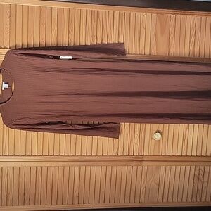 Daily Ritual Ribbed Long  Sleeve Midi/Maxi Dress Open Back Brown Size L NWT